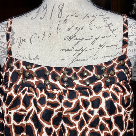 Pink Twill Black & Brown Leopard Print Beaded Sleeveless Mini Dress Medium - Picture 2 of 5